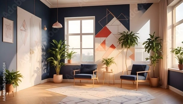 Fototapeta Photo interior modern design room 3d illustration;