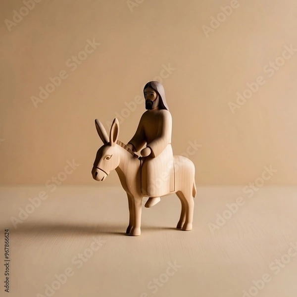 Fototapeta A man riding a donkey 