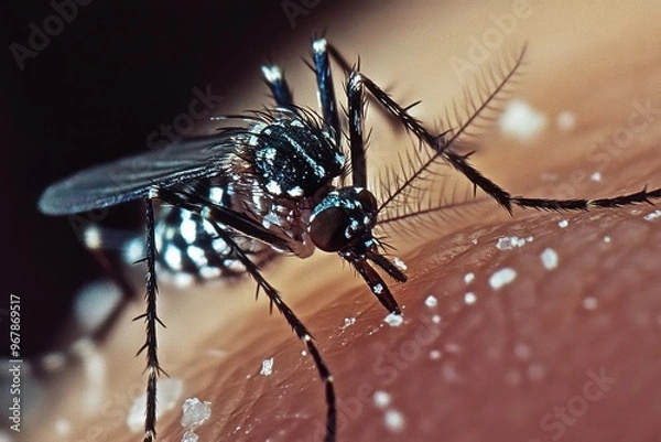 Fototapeta The Asian Tiger Mosquito, a highly dangerous invasive species, is a primary transmitter of diseases such as dengue and chikungunya