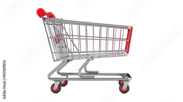 Obraz Empty shopping cart with red handle on a withe background