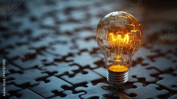 Obraz puzzle pieces assembling into a lightbulb symbolize the link between decision-making and logical reasoning in a banner design