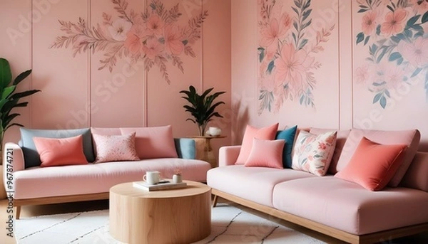 Fototapeta Photo interior modern design room 3d illustration;