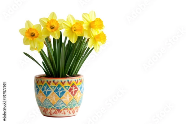 Fototapeta A vibrant pot of yellow daffodils adds a cheerful touch to any space.