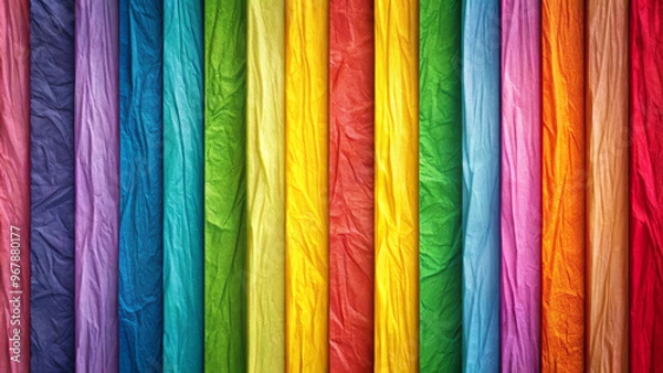 Fototapeta Colorful fabric sheets create vibrant and textured background, showcasing spectrum of hues from purple to red, evoking sense of joy and creativity