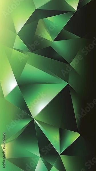 Fototapeta Green gradient background with low-poly geometric shapes