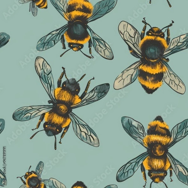 Fototapeta a bee seamless pattern that shows many yellow and black bees By Generated AI
