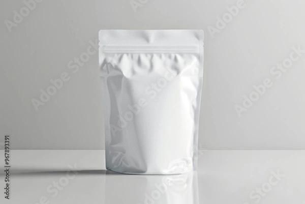Obraz Product template mockup white creative blank stand up puch bag with ziplock front view on gray background
