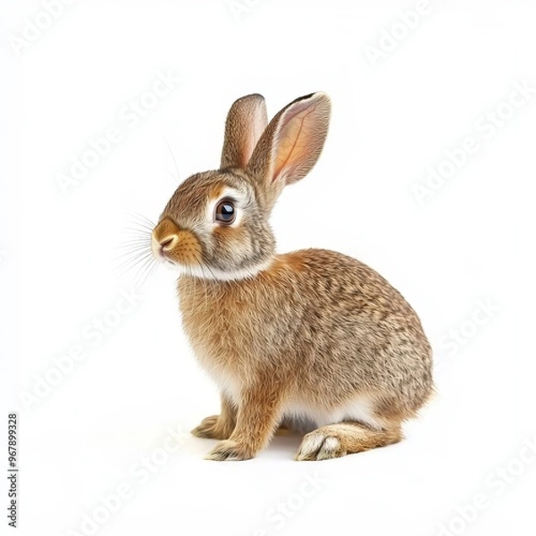 Fototapeta A curious rabbit sits gracefully on a bright backdrop in a peaceful indoor setting