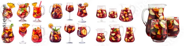 Fototapeta Set of tasty sangrias in different glasses on white background
