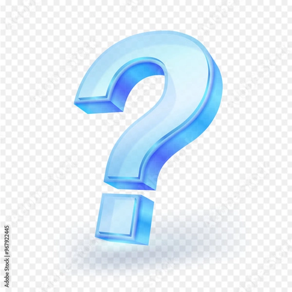Fototapeta 3D glass question mark symbol isolated on white background. Realistic vector illustration.