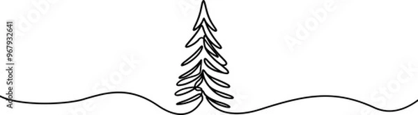 Obraz Christmas tree one line drawing.Merry Christmas decoration continuous line.Continuous line drawing of christmas tree with a star.	