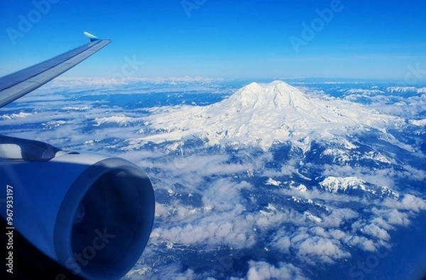 Obraz Snowy mountain view from airplane