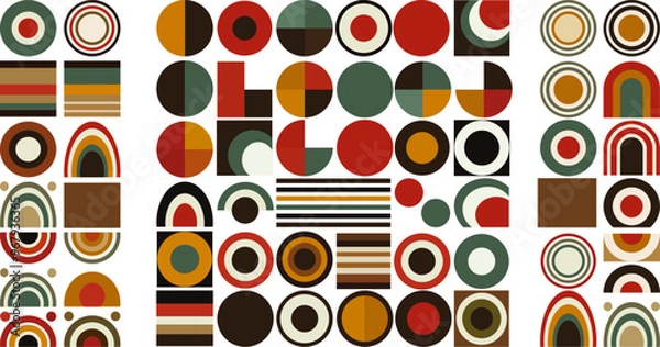 Fototapeta Vintage Geometric Composition Mid Century Modern Circles and Arches On Transparent Background