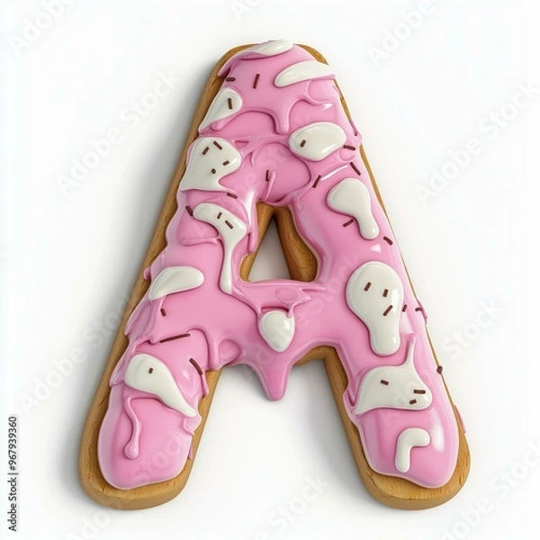 Fototapeta 3D letter A with ice cream texture realistic modern design, soft lighting, white background. 