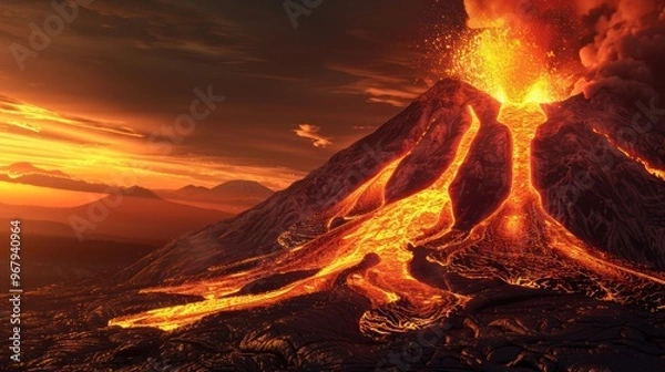 Fototapeta Volcanic Eruption at Sunset