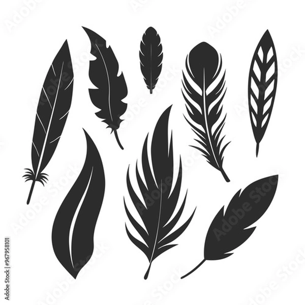 Fototapeta Versatile feather silhouette vector set, ideal for patterns, logos, and decorative designs.