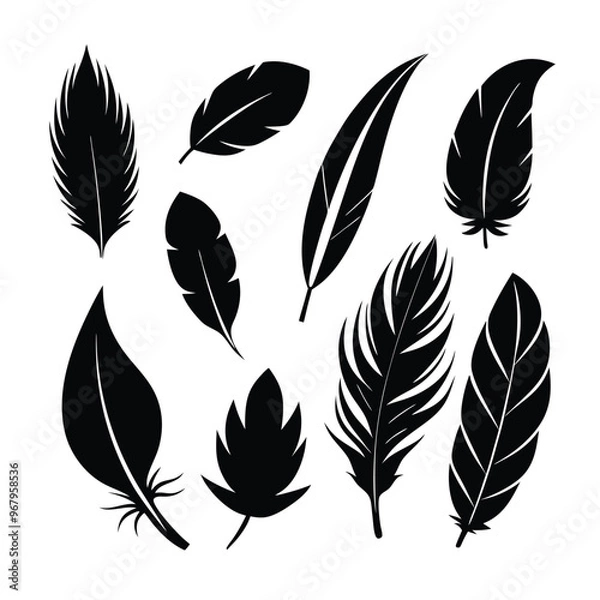 Fototapeta Versatile feather silhouette vector set, ideal for patterns, logos, and decorative designs.