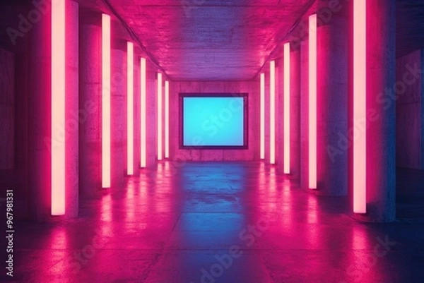 Obraz Hallway with Red and Blue Lights