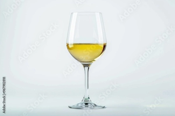 Obraz A single glass of white wine sits on a table, ready to be enjoyed