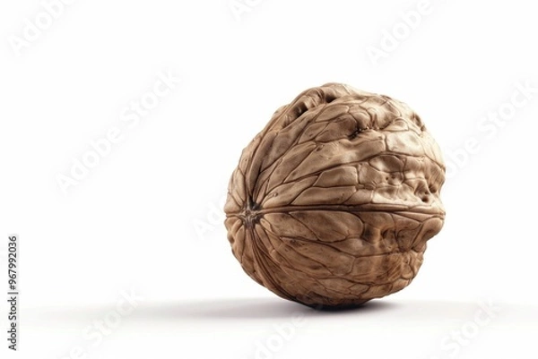 Fototapeta A single walnut shell on a white surface