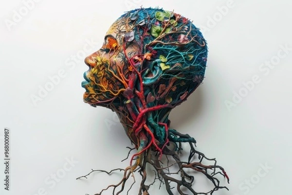 Fototapeta A vibrant fusion of human form and nature's roots, exploring connection and identity