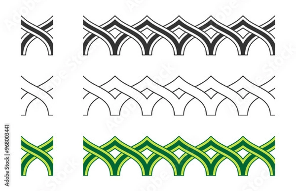 Fototapeta Frame Border Seamless Pattern Ornament Continuous Mosque Dome Knot Vector Illustration Set