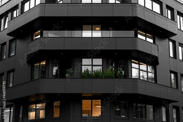 Fototapeta Minimalistic, black and white architectural blueprint of a modern residential building, contemporary, precision, architectural design, visual simplicity :: clean lines, abstract representation,