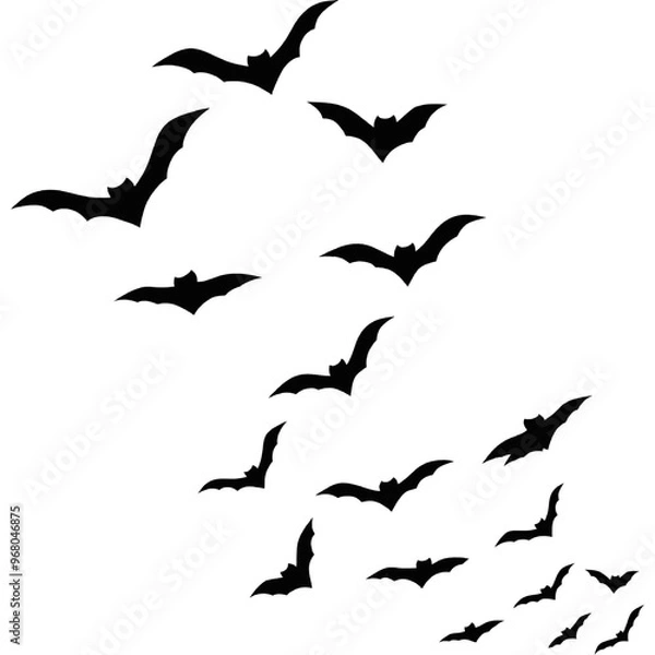 Obraz A Flock of bats, Flying bat, Halloween elements for design, bat silhouette, flock of bats flying in the sky 