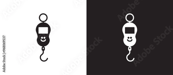 Fototapeta Hanging scale icon. Weight scales icon. Healthy scale food tools, Different types of scale icons. Various scale shapes and their uses are vectors on black and white backgrounds.
