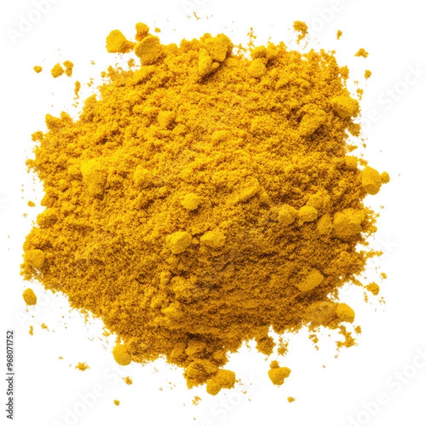 Obraz A close-up shot of a pile of bright yellow turmeric powder, a popular spice used in cooking.