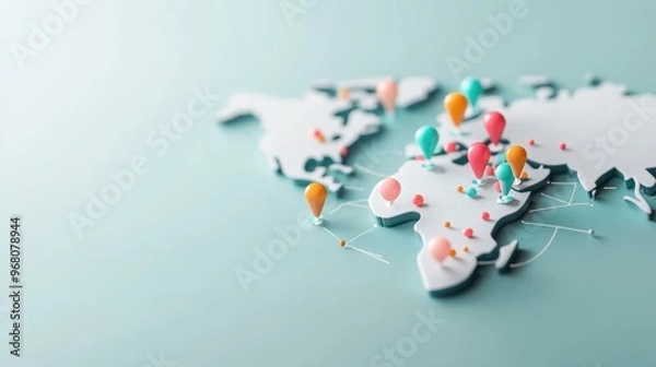 Fototapeta A map with markers indicating the brand presence in different markets, highlighting its global reach.