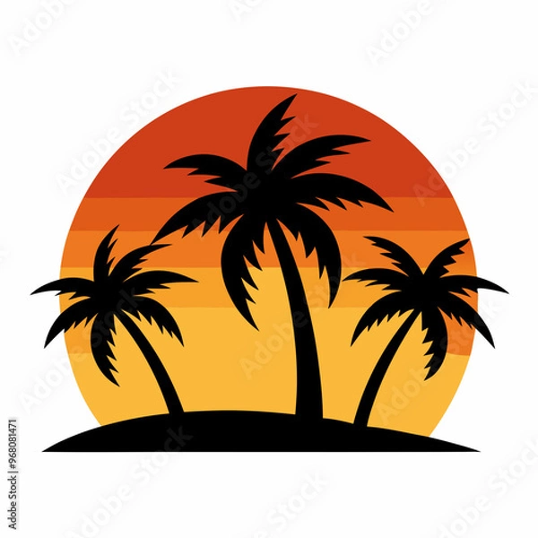 Fototapeta Sunset with palm trees isolated on white background