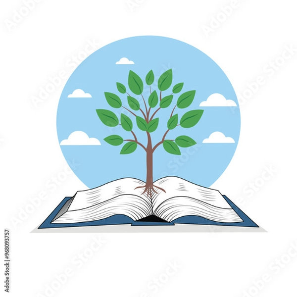 Fototapeta Illustration of a Open Book symbolizing Roots of Knowledge, Cultivating Growth Through Learning