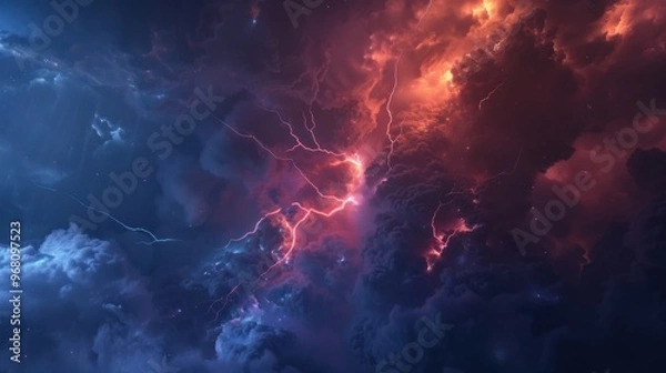 Fototapeta Lightning Storm in the Night Sky