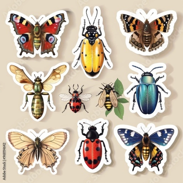 Obraz A sticker sheet with a focus on insects and bugs