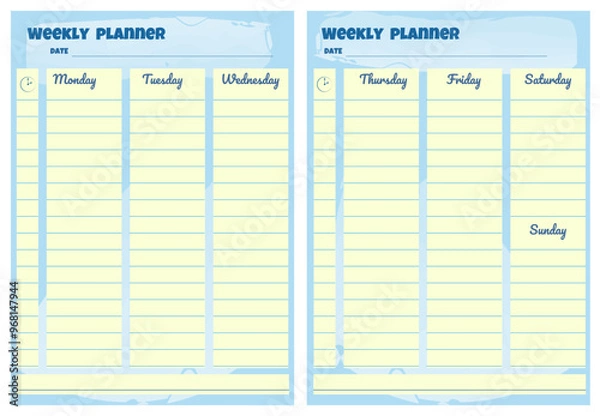 Fototapeta Weekly Planner. Simple printable to do list. Realistic vector planner illustration.