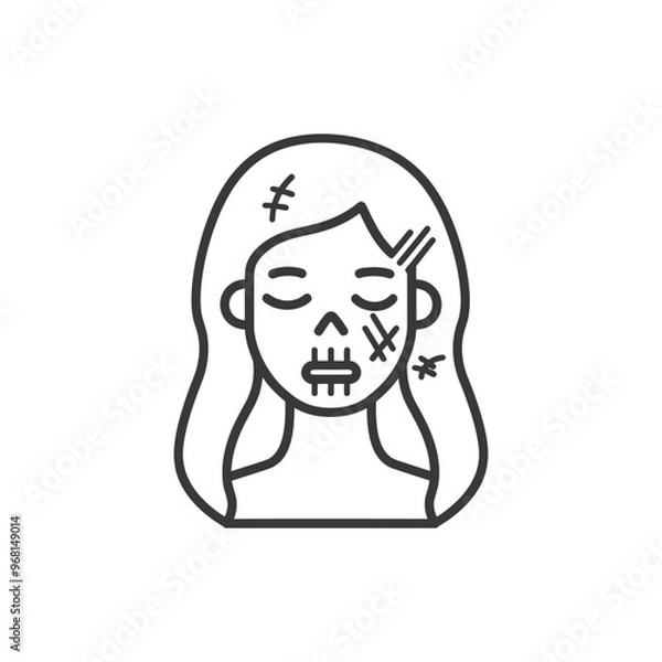Fototapeta Line drawing of a womans face with stitches and scars