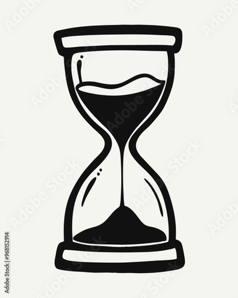 Obraz A black and white drawing of a glass hourglass with sand in it