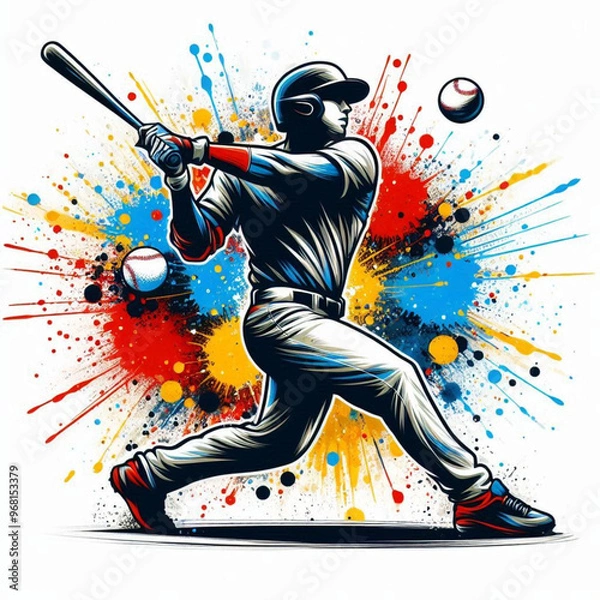 Obraz Baseball player hitting a powerful shot with vibrant dynamic colors

