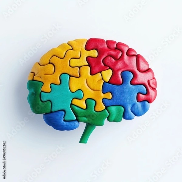 Fototapeta Colorful Brain Puzzle Isolated on White Background