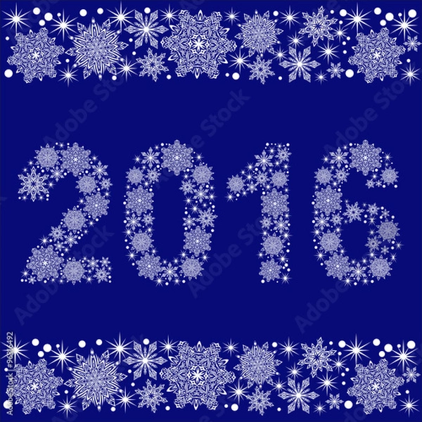 Fototapeta 2016 New Year vector card with snowflakes