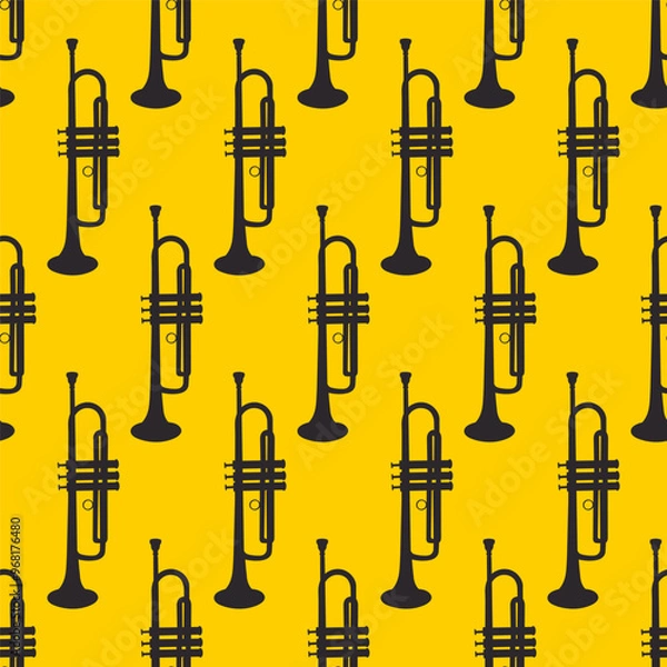 Fototapeta Wind Pipe on Yellow Background, Icon Classical Musical Instruments, Vector Seamless Pattern Illustration