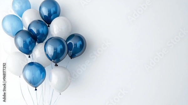 Fototapeta A cluster of vibrant blue balloons floating gracefully against a clean white background