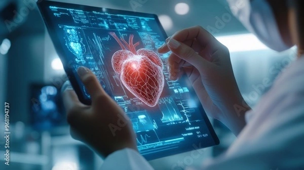 Fototapeta person typing on a virtual screen