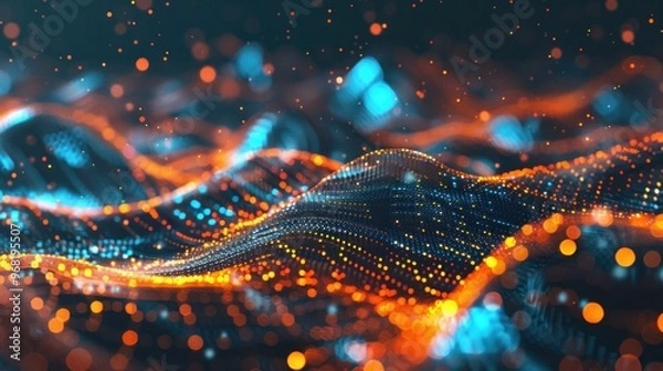 Fototapeta Abstract Digital Landscape with Glowing Particles
