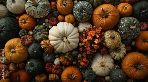 Obraz Top view pumpkins arrangement