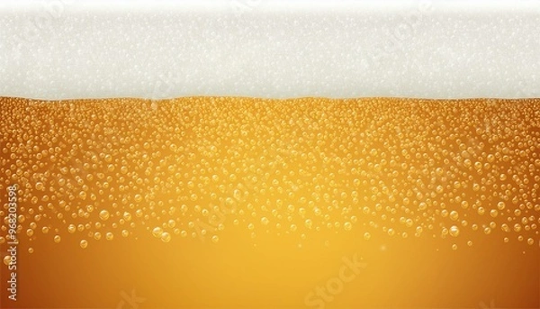 Fototapeta Realistic beer foam with bubbles. Beer glass with a cold drink. Background for bar design, oktoberfest flyers. Vector illustration