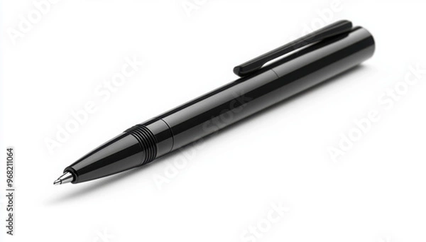 Fototapeta A mock-up features a black ballpoint pen with a cap in a vector illustration, presented on a white background.
