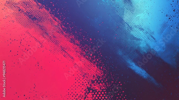 Fototapeta "Abstract sports background featuring a blue and red gradient brushstroke with a grunge effect and halftone details, perfect for poster or banner design."