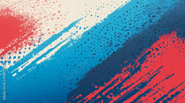 Fototapeta "Abstract sports background featuring a blue and red gradient brushstroke with a grunge effect and halftone details, perfect for poster or banner design."